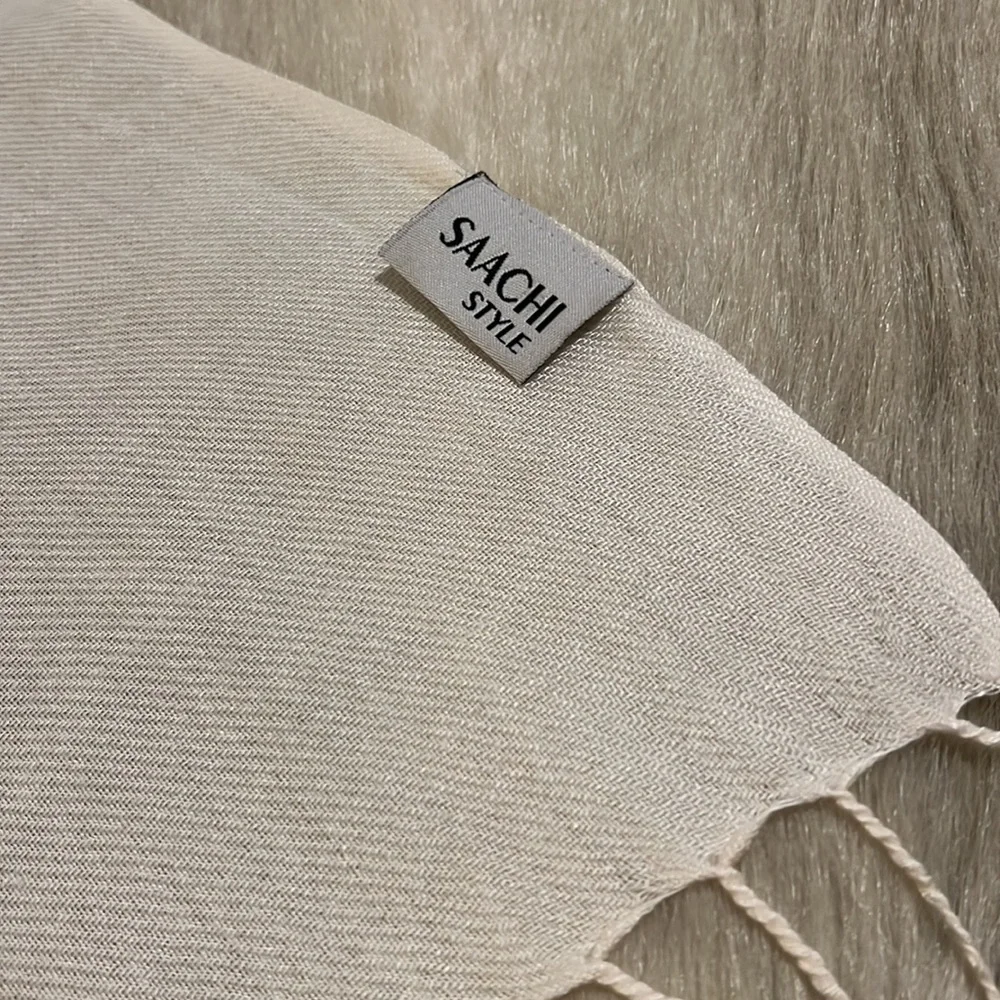 New SAACHI STYLE Off White Large Tasseled Scarf Wrap Rayon Tasseled 62”x30”